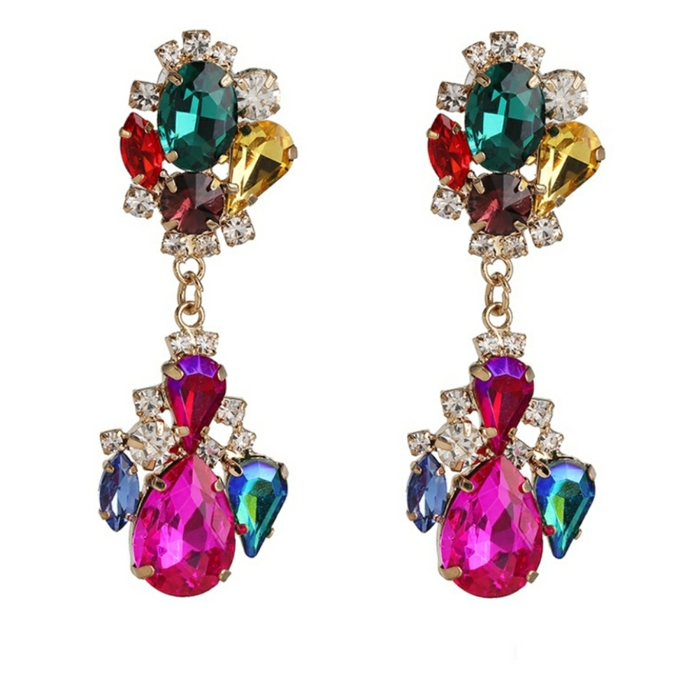 Multi colored stone drop earrings - Picture 2 of 2